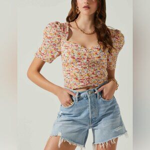 NWT Women's ASTR THE LABEL Floral Smocked Sweetheart Neckline Top | Size XL